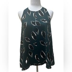 EUC Ann Taylor Sleeveless Teal Racer-back Tank Top with Black White Leaves S